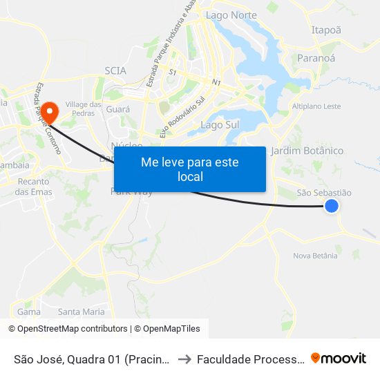 São José, Quadra 01 (Pracinha) to Faculdade Processus map