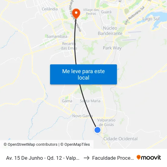 Av. 15 De Junho - Qd. 12 - Valparaíso II to Faculdade Processus map