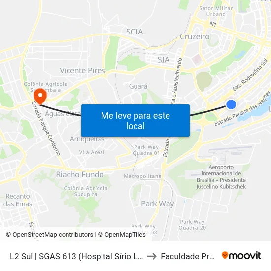 L2 Sul | SGAS 613 (Hospital Sírio Libanês / HOME) to Faculdade Processus map