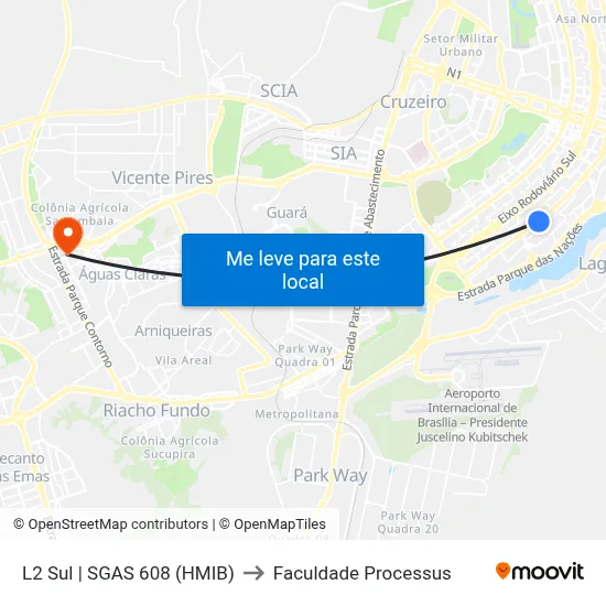 L2 Sul | SGAS 608 (HMIB) to Faculdade Processus map