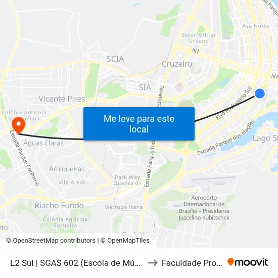L2 Sul | SGAS 602 (Escola de Música / CESAS) to Faculdade Processus map