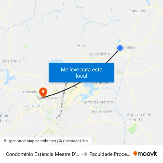 Condomínio Estância Mestre D'Armas to Faculdade Processus map