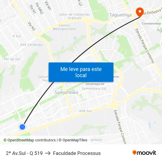 2ª Av.Sul - Q 519 to Faculdade Processus map