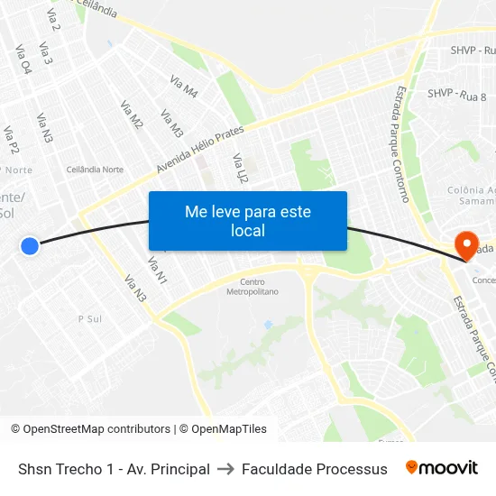 Shsn Trecho 1 - Av. Principal to Faculdade Processus map