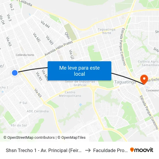 Shsn Trecho 1 - Av. Principal (Feira Do Produtor) to Faculdade Processus map