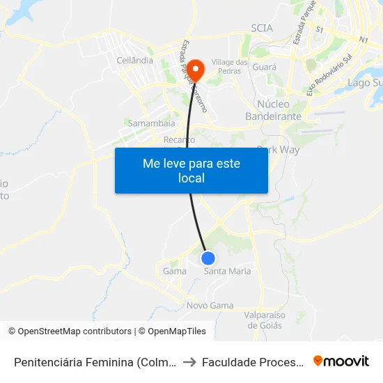 Penitenciária Feminina (Colmeia) to Faculdade Processus map