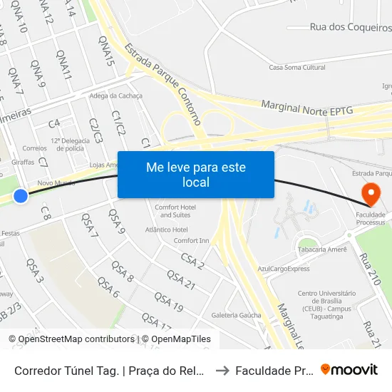 Corredor Túnel Tag. | Praça do Relógio (Sentido Ceil.) to Faculdade Processus map