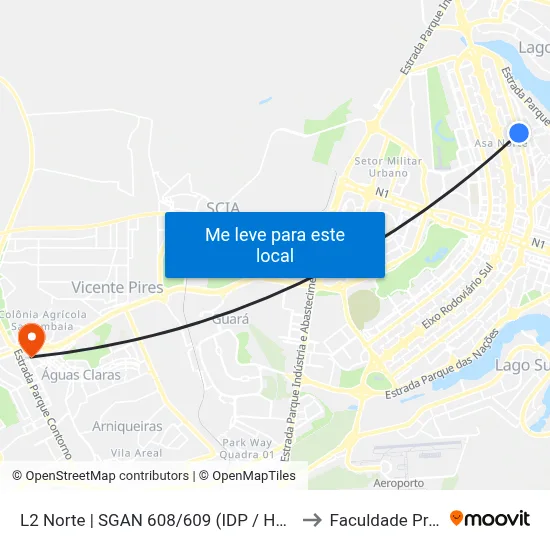 L2 Norte | SGAN 608/609 (IDP / Hospital Mantevida) to Faculdade Processus map