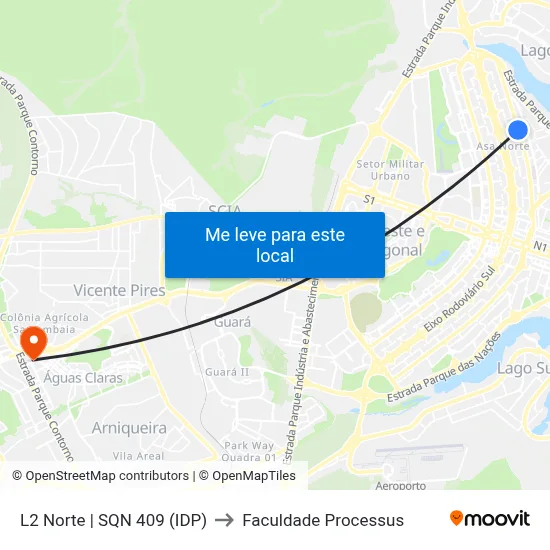 L2 Norte | SQN 409 (IDP) to Faculdade Processus map