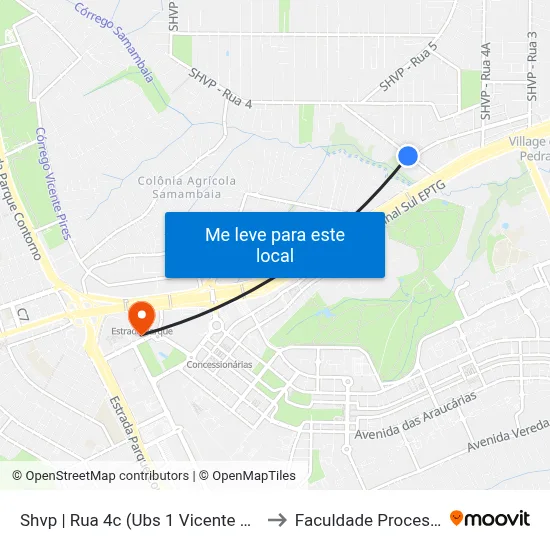 Shvp | Rua 4c (Ubs 1 Vicente Pires) to Faculdade Processus map