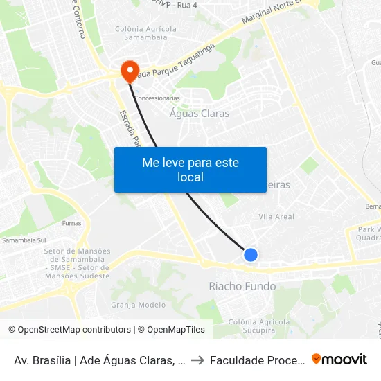 Av. Brasília | Ade Águas Claras, Conj. 9 to Faculdade Processus map