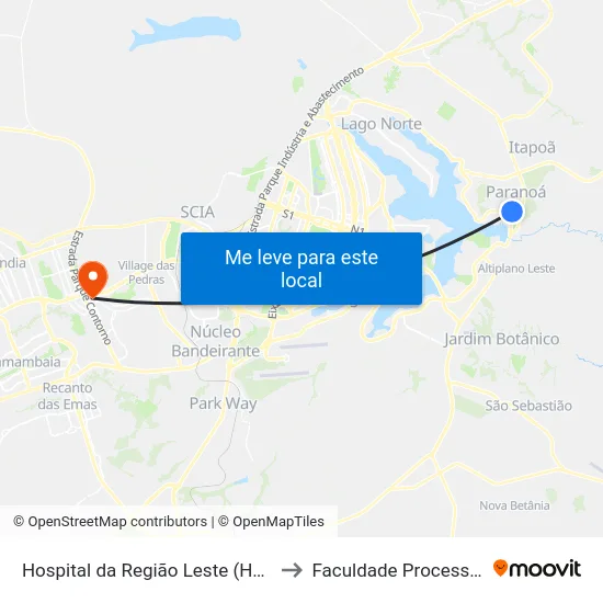 Hospital da Região Leste (HRL) to Faculdade Processus map