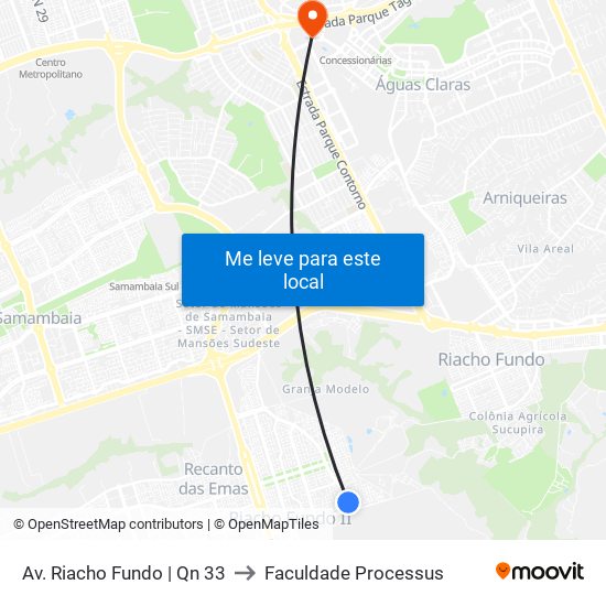 Av. Riacho Fundo | Qn 33 to Faculdade Processus map