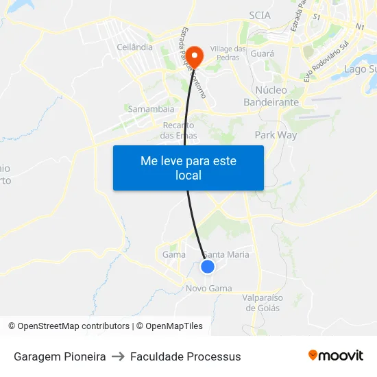 Garagem Pioneira to Faculdade Processus map