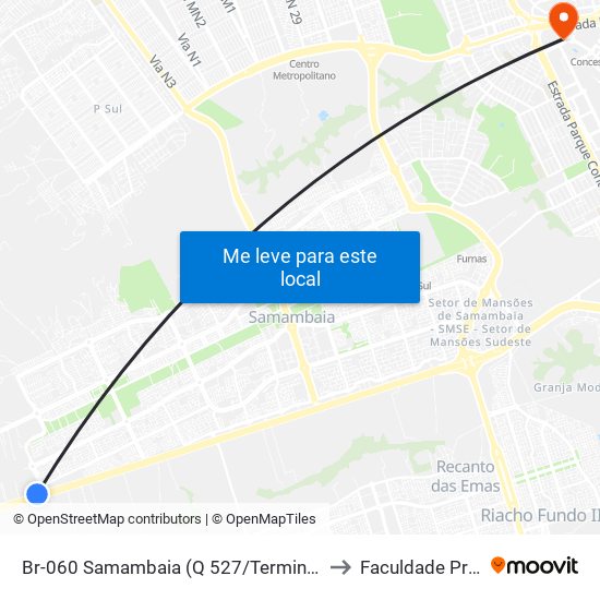 Br-060 Samambaia (Q 527/Terminal Samambaia Sul) to Faculdade Processus map