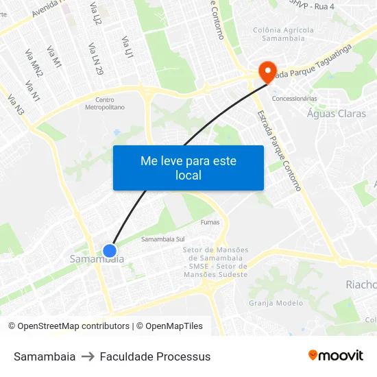 Samambaia to Faculdade Processus map