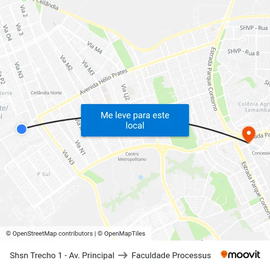 Shsn Trecho 1 - Av. Principal to Faculdade Processus map