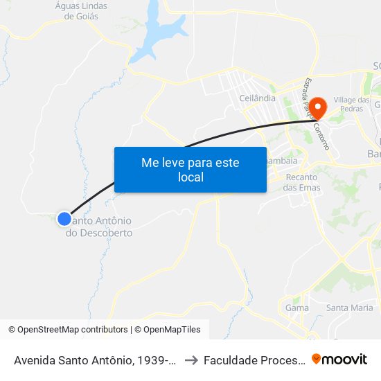 Avenida Santo Antônio, 1939-1993 to Faculdade Processus map