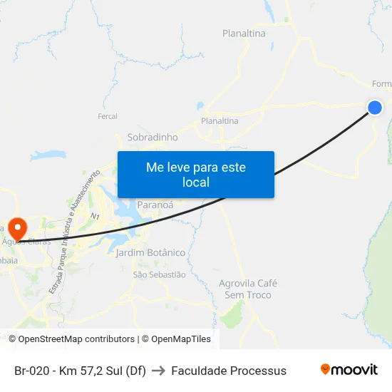 Br-020 - Km 57,2 Sul (Df) to Faculdade Processus map