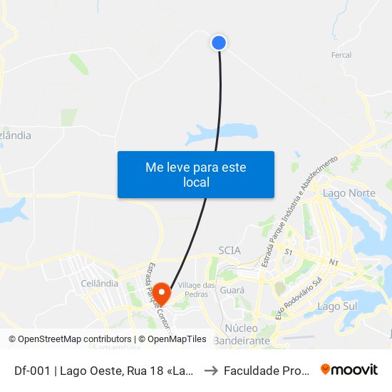 Df-001 | Lago Oeste, Rua 18 «Lado Oposto» to Faculdade Processus map