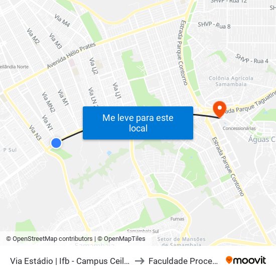 Via Estádio | Ifb - Campus Ceilândia to Faculdade Processus map