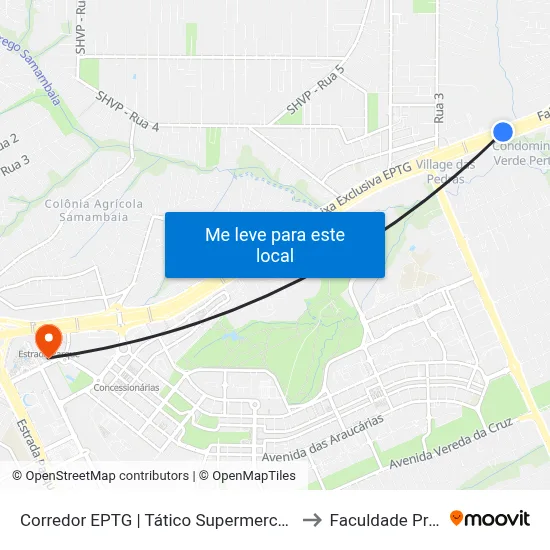 Corredor EPTG | Tático Supermercado (Sentido Tag.) to Faculdade Processus map