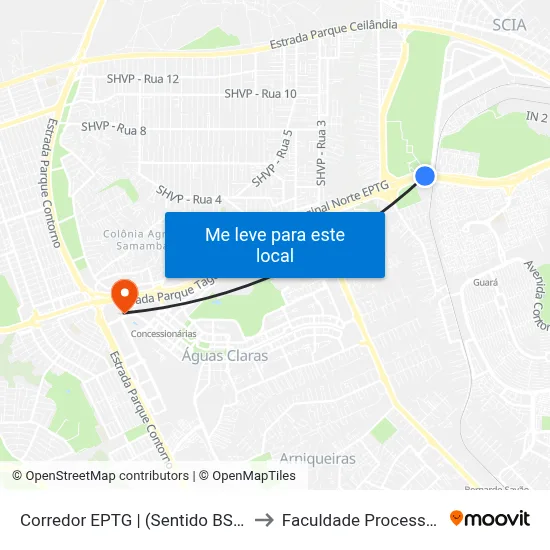 Corredor EPTG | (Sentido BSB) to Faculdade Processus map