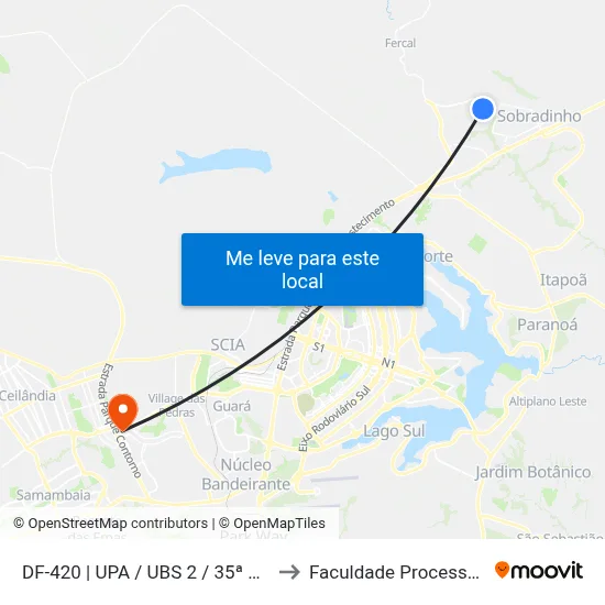 DF-420 | UPA / UBS 2 / 35ª DP to Faculdade Processus map