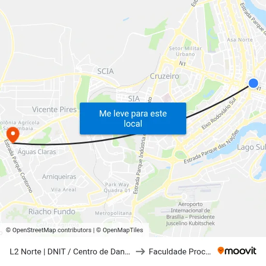 L2 Norte | DNIT / Centro de Dança do DF to Faculdade Processus map