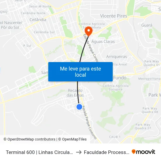 Terminal 600 | Linhas Circulares to Faculdade Processus map