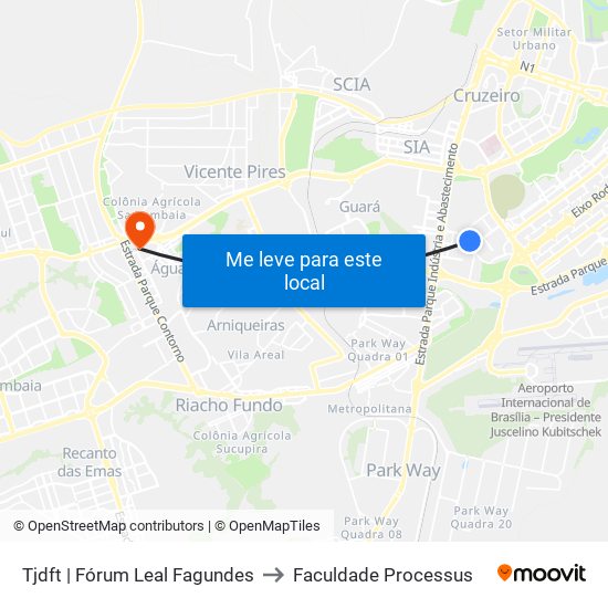 Tjdft | Fórum Leal Fagundes to Faculdade Processus map