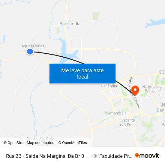 Rua 33 - Saida Na Marginal Da Br 070 - Posto Ponteio to Faculdade Processus map