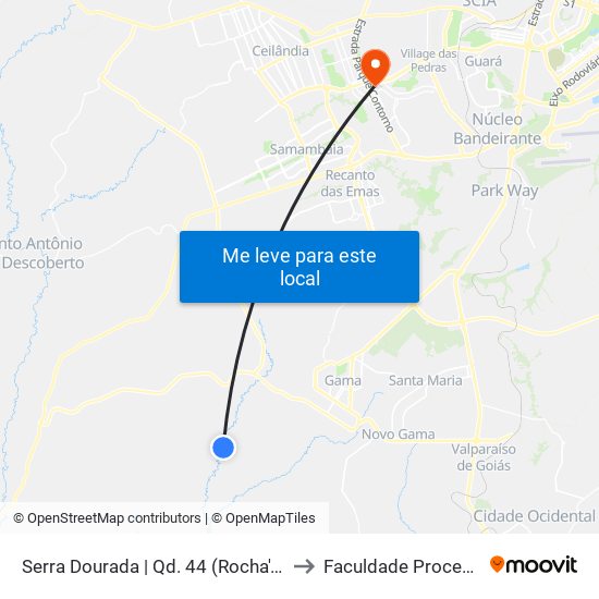 Serra Dourada | Qd. 44 (Rocha's Bar) to Faculdade Processus map