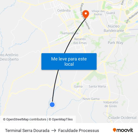 Terminal Serra Dourada to Faculdade Processus map