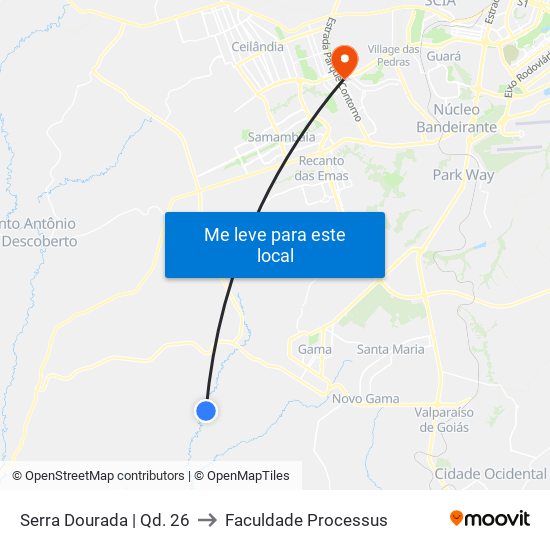 Serra Dourada | Qd. 26 to Faculdade Processus map