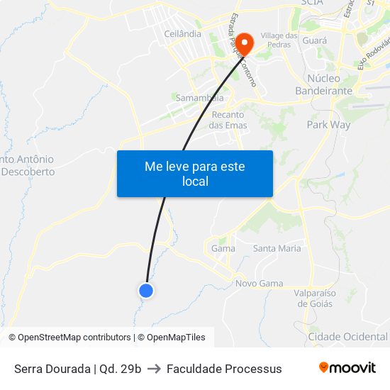 Serra Dourada | Qd. 29b to Faculdade Processus map