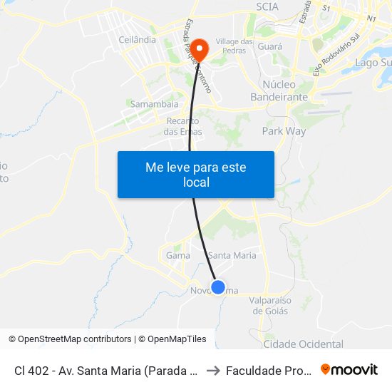 Cl 402 - Av. Santa Maria (Parada Do Terminal) to Faculdade Processus map