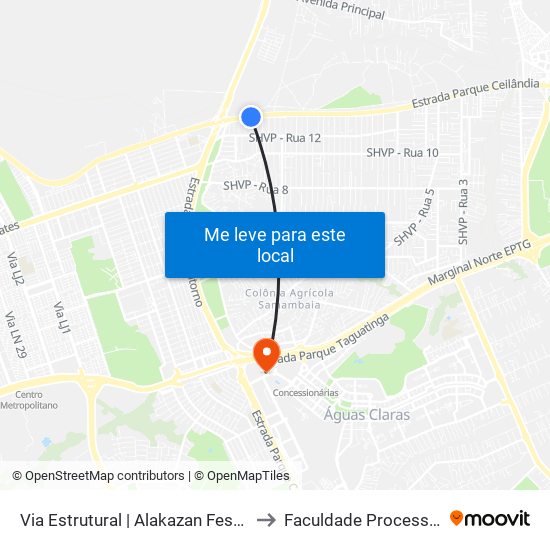 Via Estrutural | Alakazan Festas to Faculdade Processus map