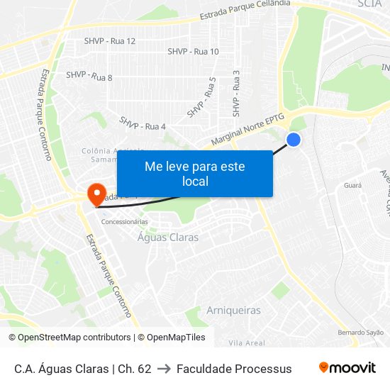 C.A. Águas Claras | Ch. 62 to Faculdade Processus map