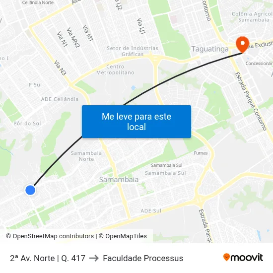 2ª Av. Norte | Q. 417 to Faculdade Processus map