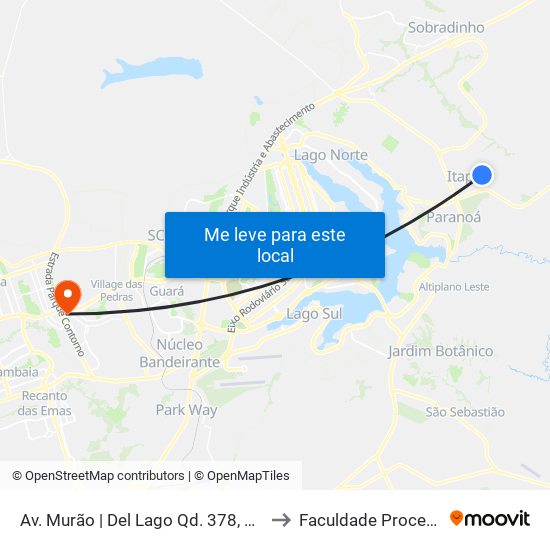 Av. Murão | Del Lago Qd. 378, Conj. K to Faculdade Processus map