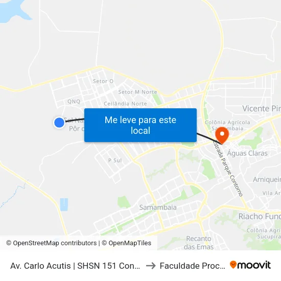 Av. Carlo Acutis | SHSN 151 Conjunto B, 71 to Faculdade Processus map