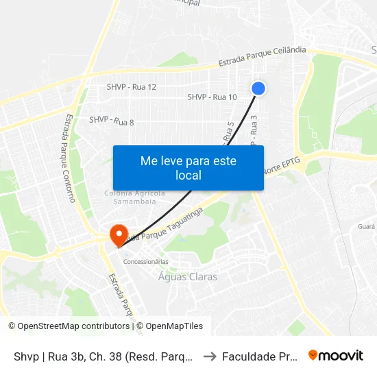 Shvp | Rua 3b, Ch. 38 (Resd. Parque Das Árvores) to Faculdade Processus map