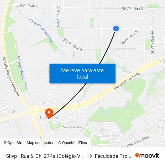 Shvp | Rua 6, Ch. 274a (Colégio Vitória Régia) to Faculdade Processus map