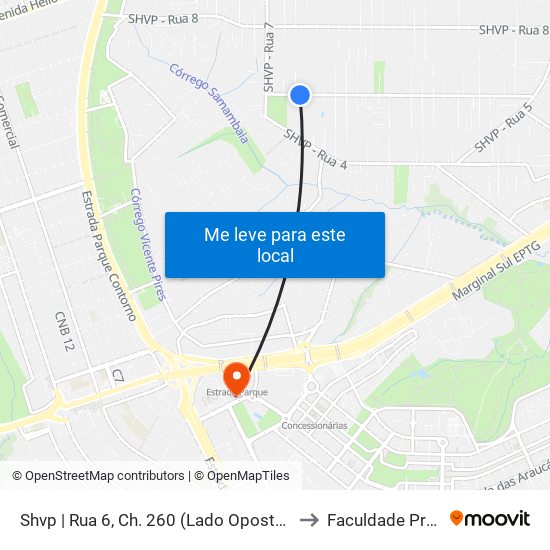Shvp | Rua 6, Ch. 260 (Lado Oposto - Colégio Liceu) to Faculdade Processus map