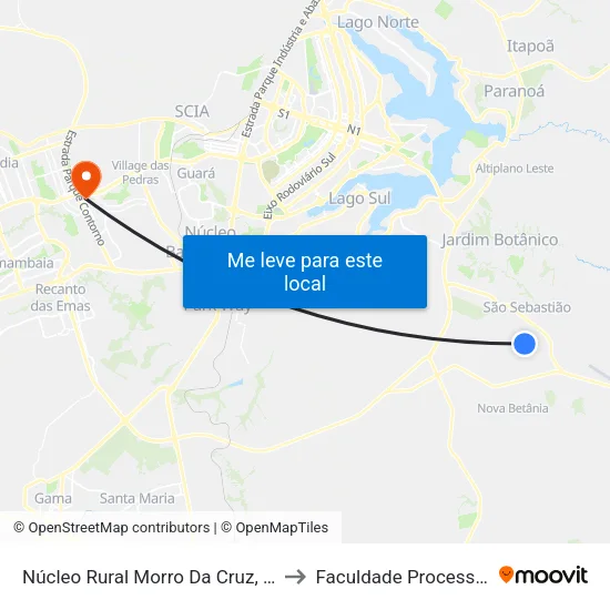 Núcleo Rural Morro Da Cruz, 32 to Faculdade Processus map