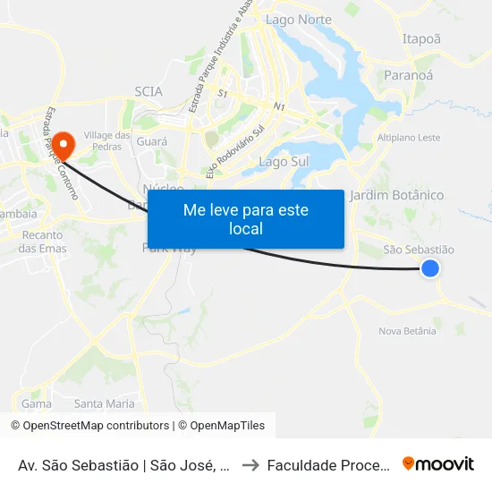 Av. São Sebastião | São José, Qd. 36 to Faculdade Processus map