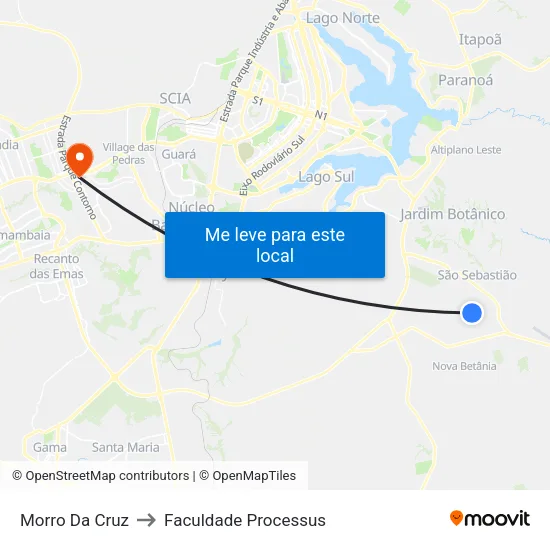 Morro Da Cruz to Faculdade Processus map
