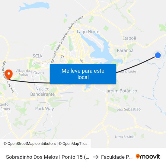 Sobradinho Dos Melos | Ponto 15 (Pizz. Fonte Do Sabor) to Faculdade Processus map