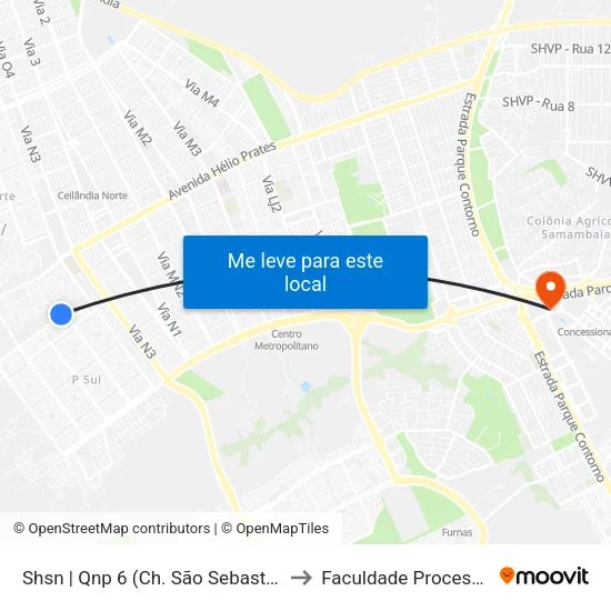 Shsn | Qnp 6 (Ch. São Sebastião) to Faculdade Processus map